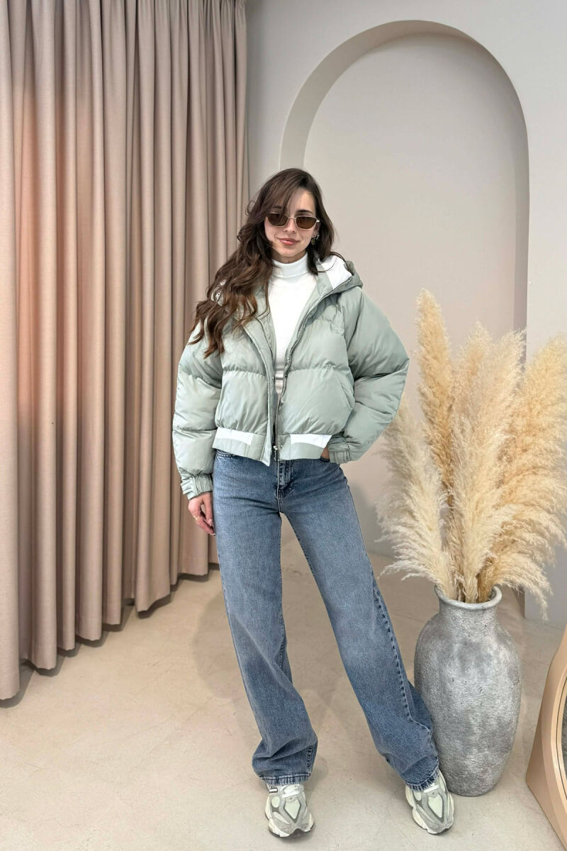 ONE COLOR HOODED ZIPPER CROPPED WOMAN PUFFER JACKET MINT/MENTE - 4