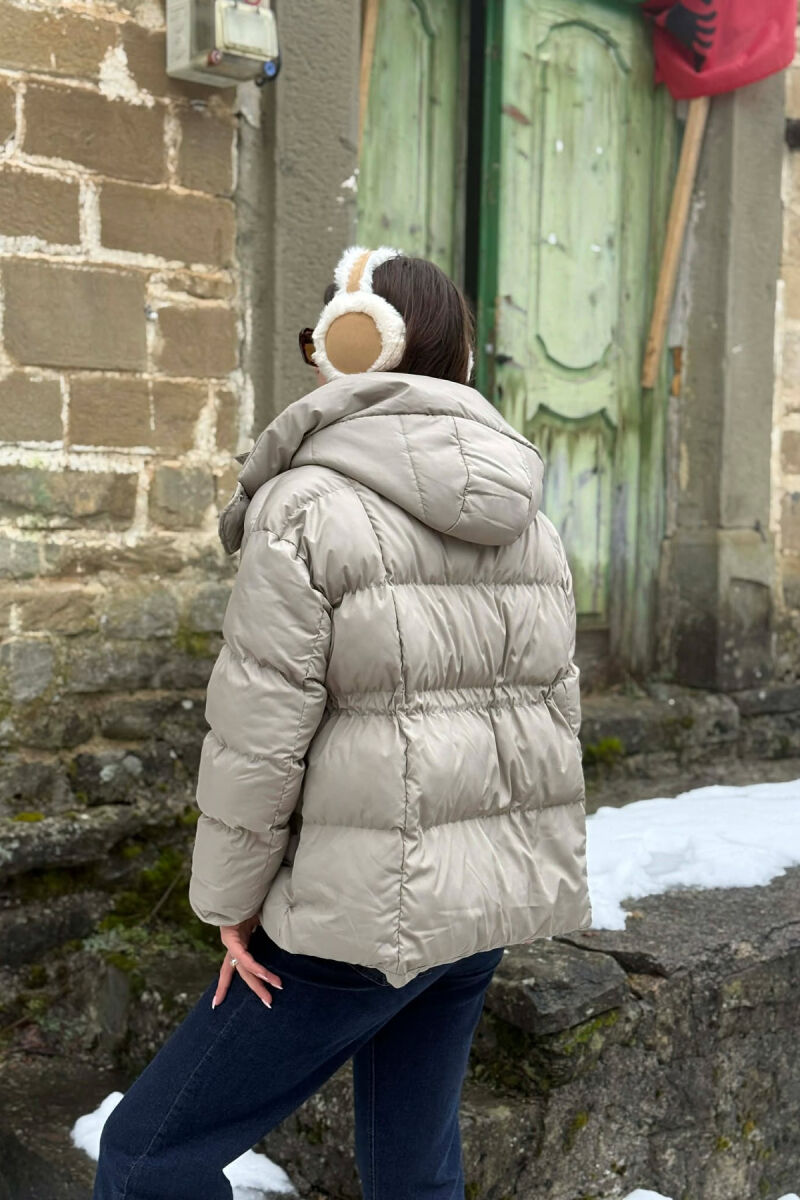 ONE COLOR HOODED ZIPPER WOMAN PUFFER JACKET BEIGE/BEZHE - 5