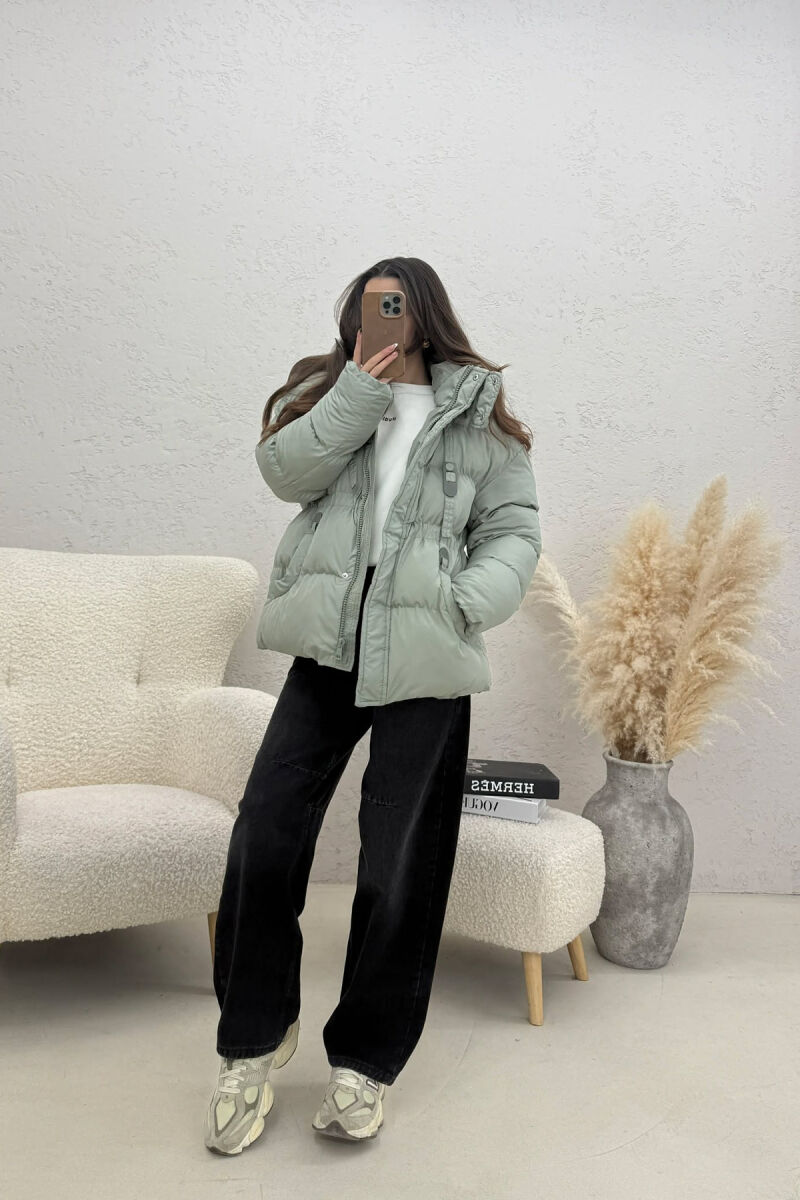 ONE COLOR HOODED ZIPPER WOMAN PUFFER JACKET MINT/MENTE - 2