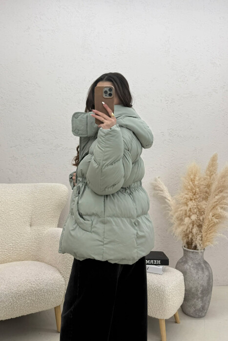 ONE COLOR HOODED ZIPPER WOMAN PUFFER JACKET MINT/MENTE - 3