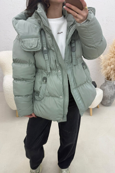 ONE COLOR HOODED ZIPPER WOMAN PUFFER JACKET MINT/MENTE - 4