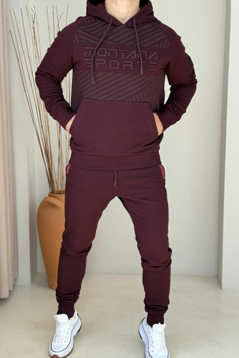 ONE COLOR HOODIE+JOGGERS MEN SET BURGUNDY/VISHNJE 