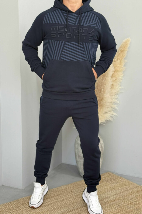 ONE COLOR HOODIE+JOGGERS MEN SET DARK BLUE/BEE 