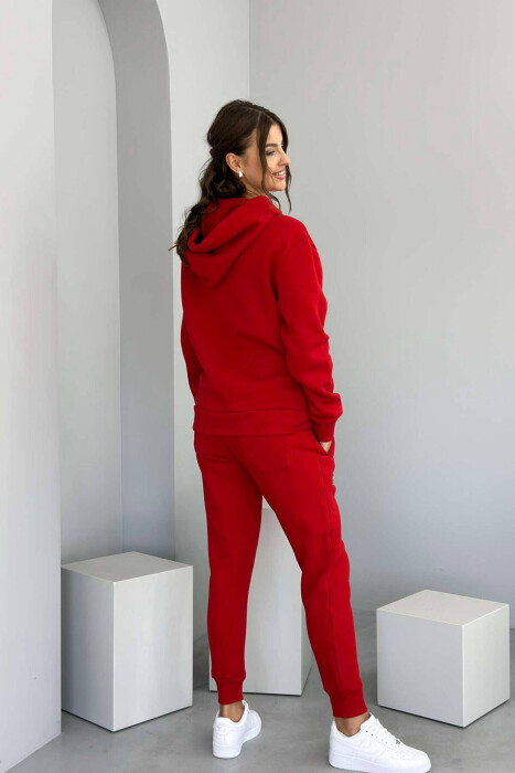 ONE COLOR HOODIE+JOGGERS WOMEN SET RED/E KUQE - 3