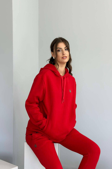 ONE COLOR HOODIE+JOGGERS WOMEN SET RED/E KUQE - 5