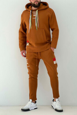 ONE COLOR HOODIE+SWEATPANTS MEN SET DARK BROWN/KAE 