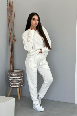 ONE COLOR HOODIE+SWEATPANTS WOMEN SET WHITE-E BARDHE 