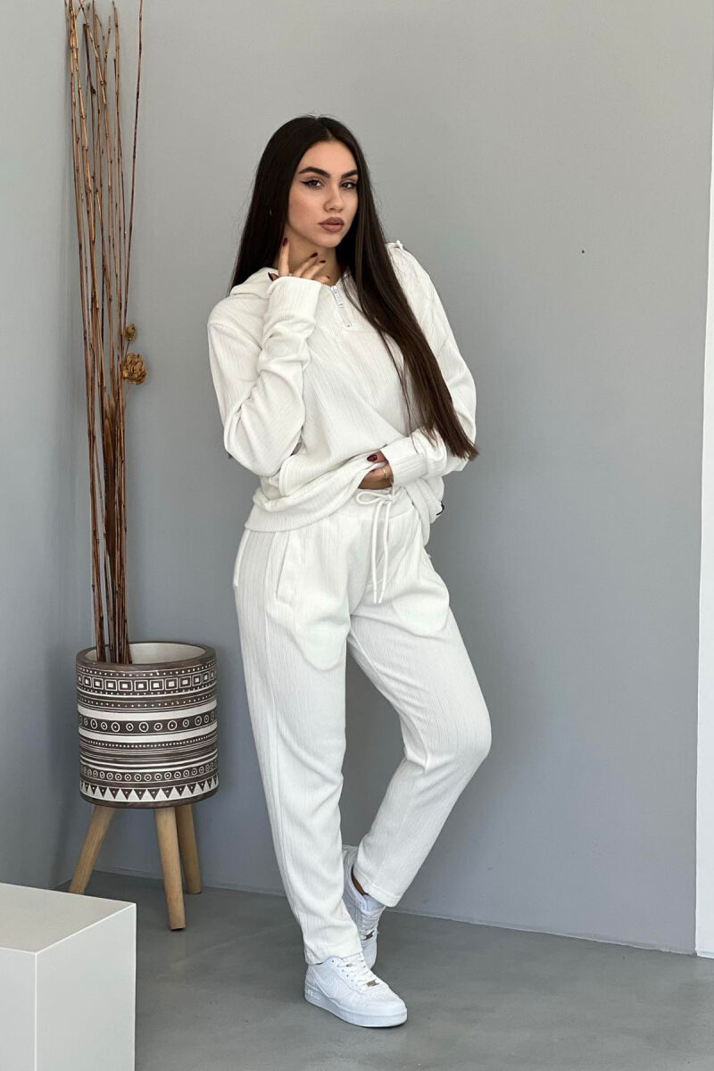 ONE COLOR HOODIE+SWEATPANTS WOMEN SET WHITE-E BARDHE - 1