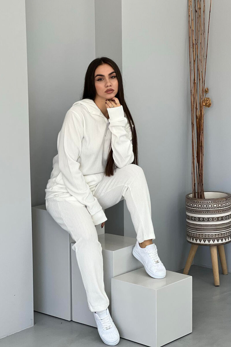 ONE COLOR HOODIE+SWEATPANTS WOMEN SET WHITE-E BARDHE - 5