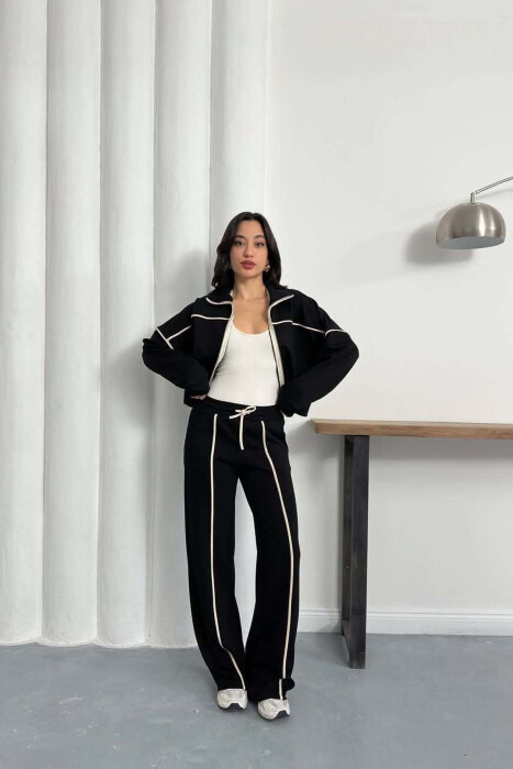 ONE COLOR JACKET + SWEATPANTS WOMAN SET BLACK/ E ZEZE - KLAUDIO FASHION