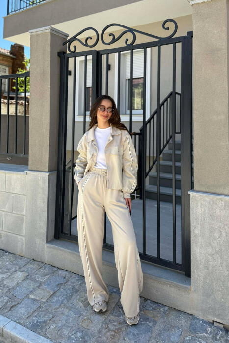ONE COLOR JACKET + SWEATPANTS WOMAN SET LIGHT BEIGE/BZHZB 