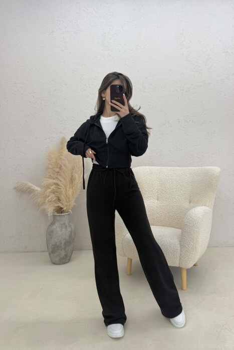 ONE COLOR JACKET + SWEATPANTS WOMAN SET BLACK/ E ZEZE - 1