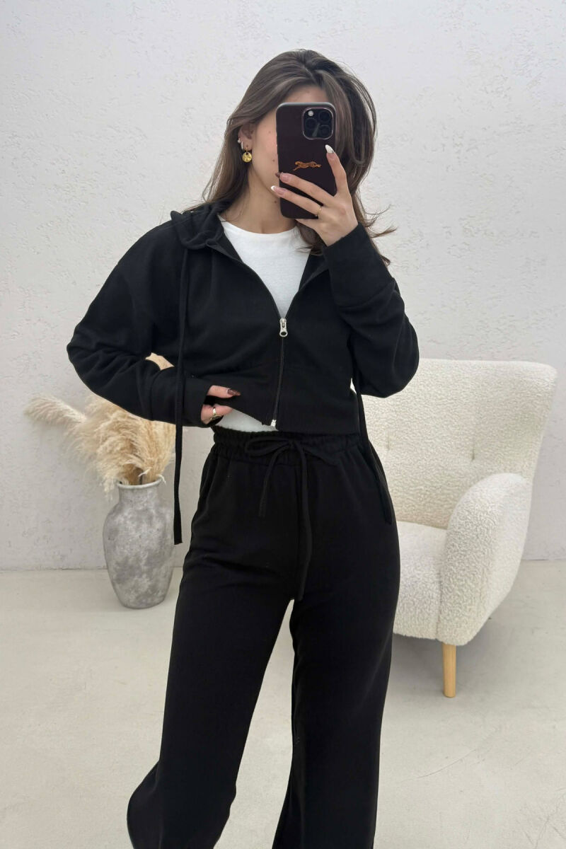 ONE COLOR JACKET + SWEATPANTS WOMAN SET BLACK/ E ZEZE - 3