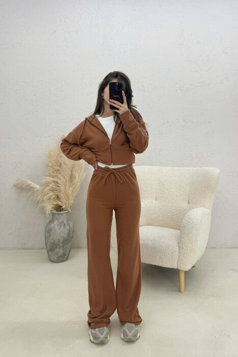 ONE COLOR JACKET + SWEATPANTS WOMAN SET BROWN/KAFE - 1