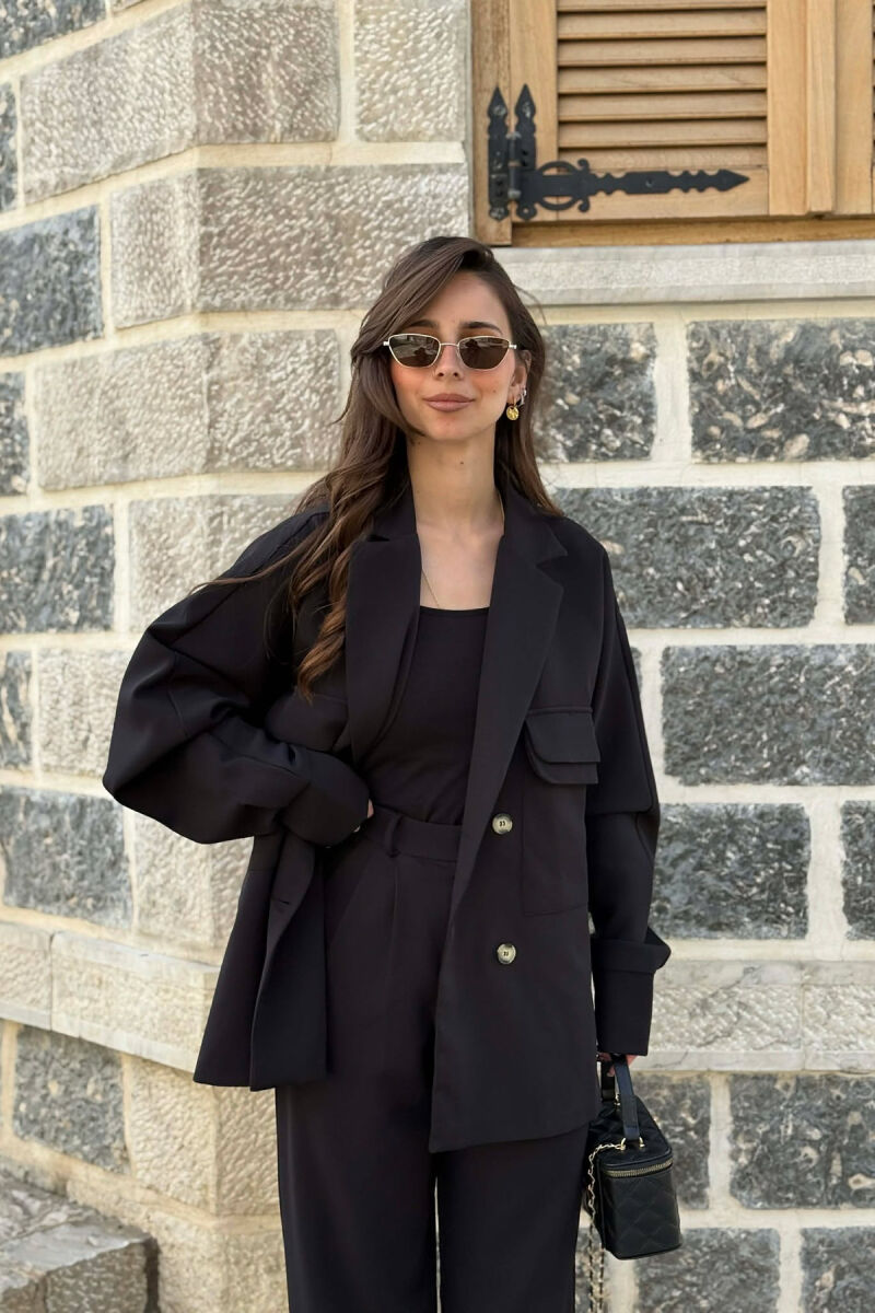 ONE COLOR JACKET + TROUSERS WOMAN SET BLACK/ E ZEZE - 3