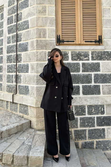 ONE COLOR JACKET + TROUSERS WOMAN SET BLACK/ E ZEZE - KLAUDIO FASHION