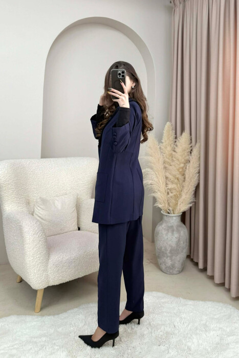 ONE COLOR JACKET+ TROUSERS WOMEN SET DARK BLUE/BEE - 2