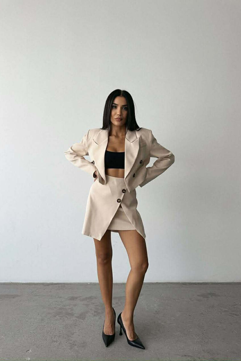 ONE COLOR JACKET+SKIRT WOMEN SET BEIGE/BEZHE - 1