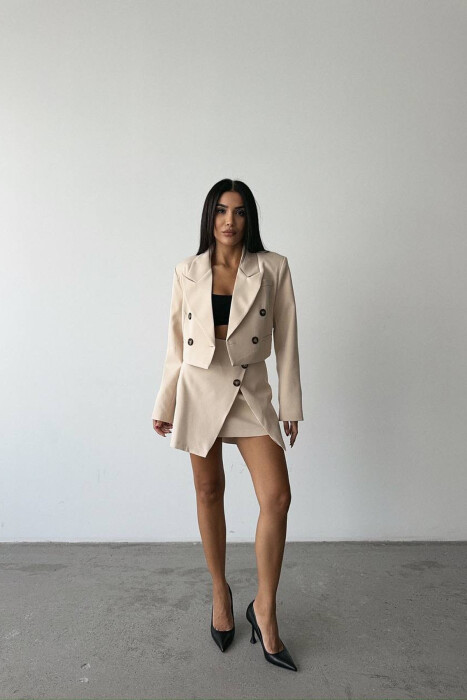 ONE COLOR JACKET+SKIRT WOMEN SET BEIGE/BEZHE - 6
