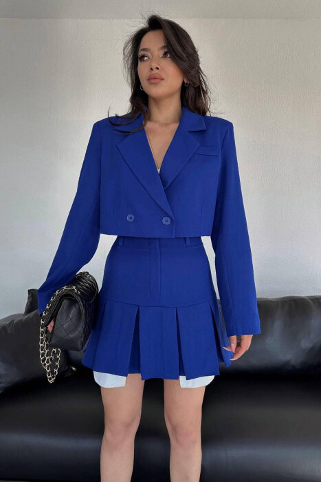 ONE COLOR JACKET+SKIRT WOMEN SET BLUE/BLU - 2