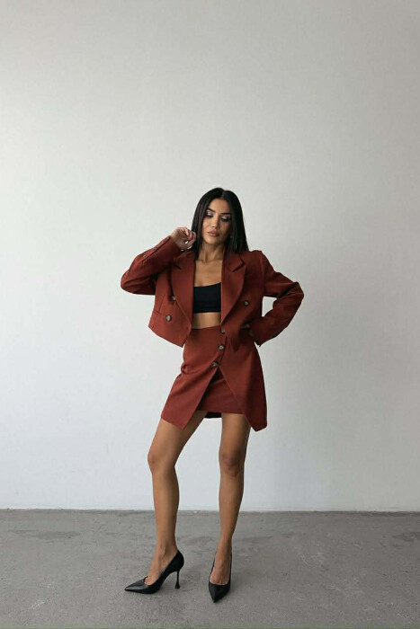 ONE COLOR JACKET+SKIRT WOMEN SET BRICK/TULLE - 1