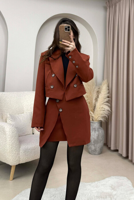 ONE COLOR JACKET+SKIRT WOMEN SET BRICK/TULLE - 3