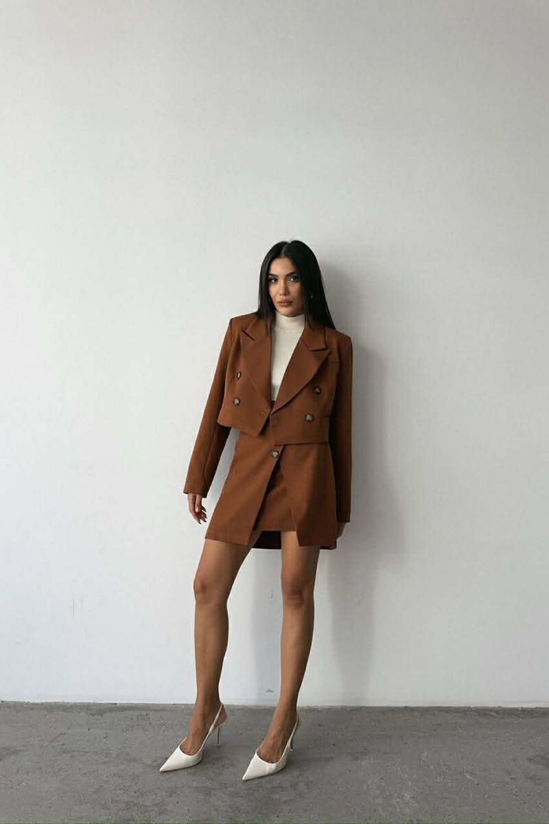 ONE COLOR JACKET+SKIRT WOMEN SET BROWN/KAFE - 1