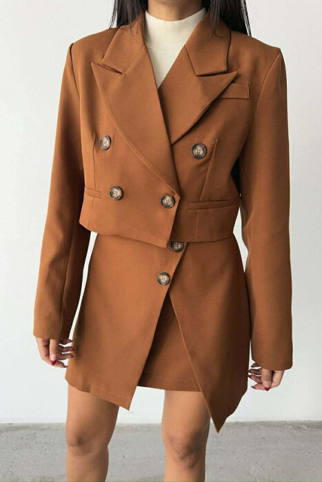ONE COLOR JACKET+SKIRT WOMEN SET BROWN/KAFE - 2