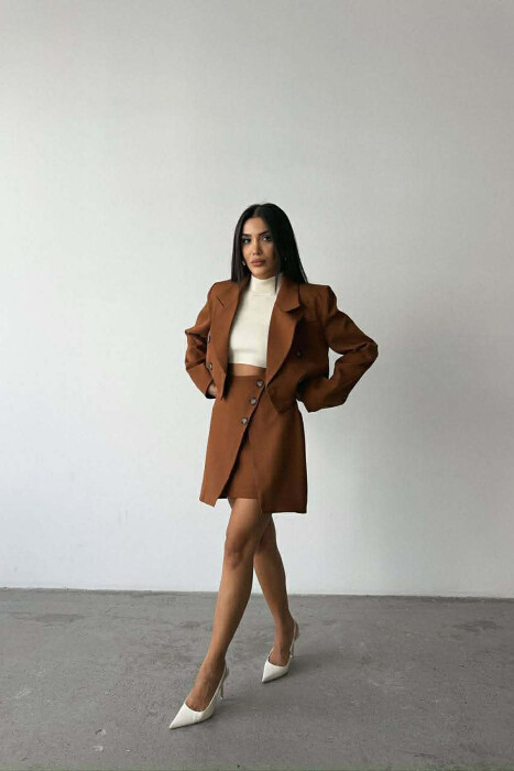 ONE COLOR JACKET+SKIRT WOMEN SET BROWN/KAFE - 5