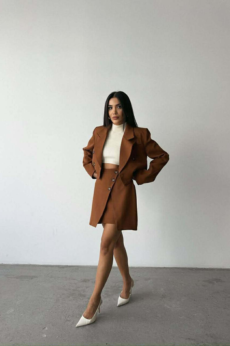 ONE COLOR JACKET+SKIRT WOMEN SET BROWN/KAFE - 5
