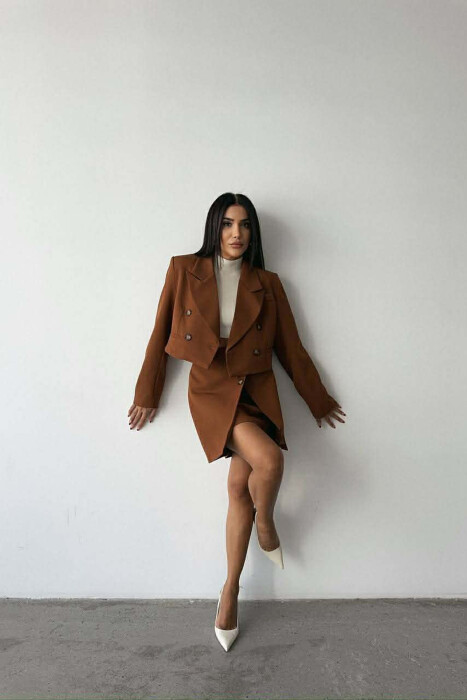 ONE COLOR JACKET+SKIRT WOMEN SET BROWN/KAFE - 7
