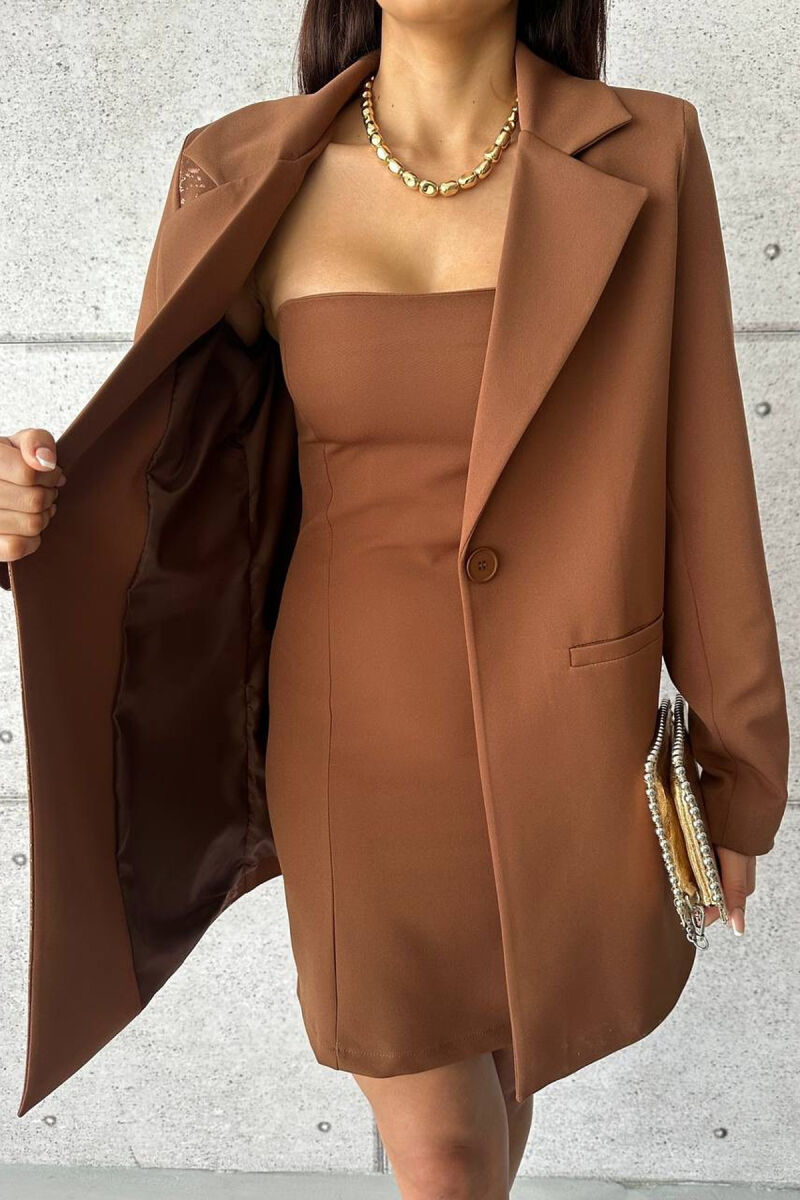 ONE COLOR JACKET+ DRESS WOMEN SET BROWN/KAFE - 1