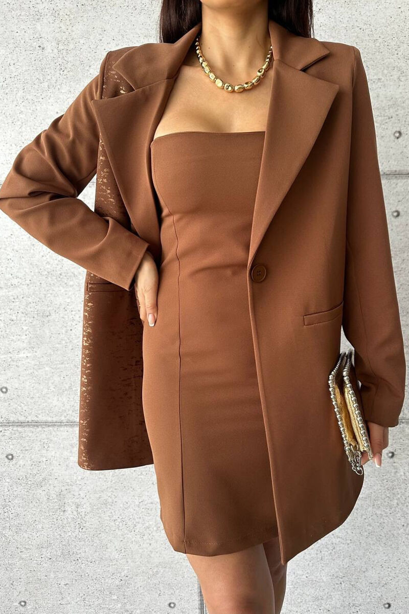 ONE COLOR JACKET+ DRESS WOMEN SET BROWN/KAFE - 4