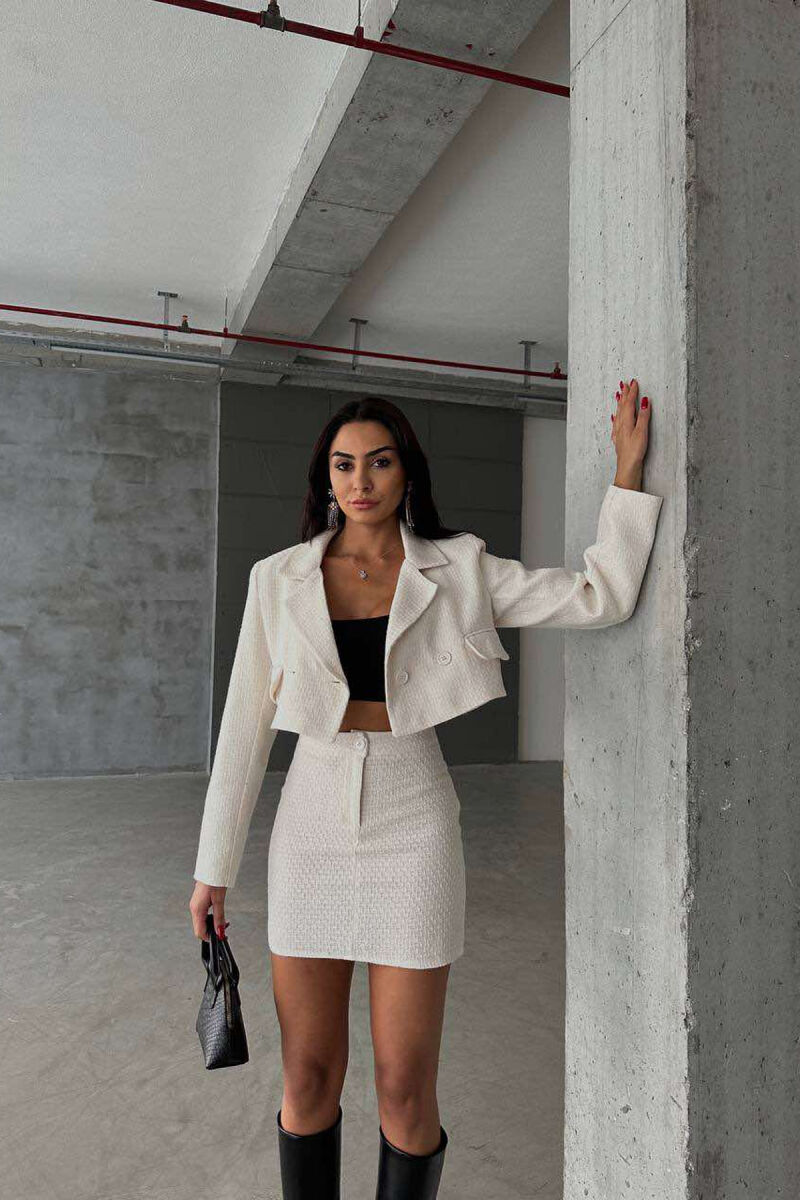 ONE COLOR JACKET+SKIRT WOMEN SET CREAM/KREM - 1