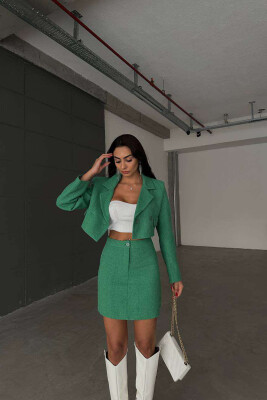 ONE COLOR JACKET+SKIRT WOMEN SET GREEN/JESHILE 