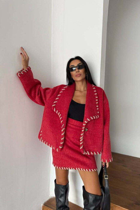 ONE COLOR JACKET+SKIRT WOMEN SET RED/E KUQE - KLAUDIO FASHION