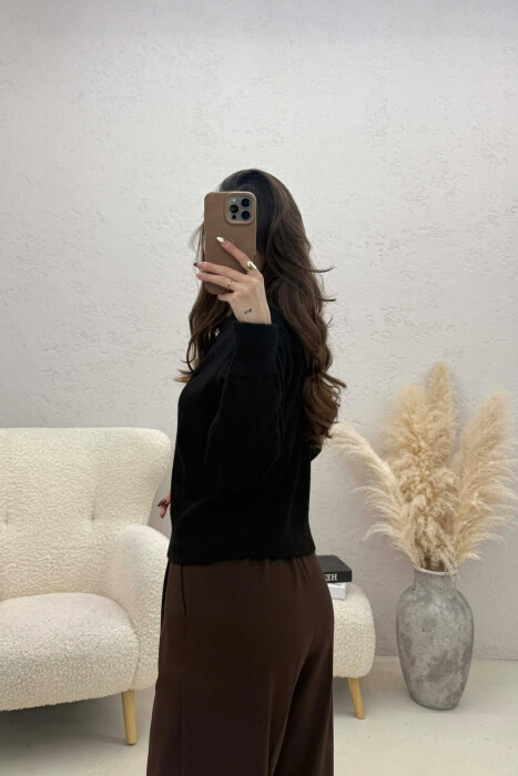 ONE COLOR KNITTED BUTTONED WOMEN CARDIGAN BLACK/ E ZEZE - 3