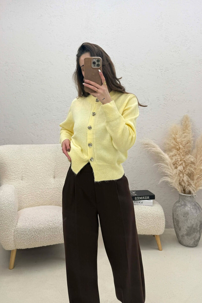 ONE COLOR KNITTED BUTTONED WOMEN CARDIGAN YELLOW/E VERDHE - 4