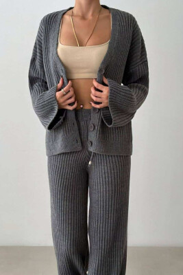 ONE COLOR KNITTED CARDIGAN+TROUSERS WOMEN SET GREY/GRI 