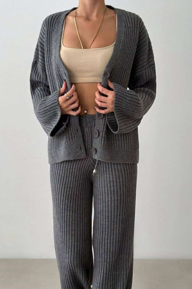 ONE COLOR KNITTED CARDIGAN+TROUSERS WOMEN SET GREY/GRI - 1