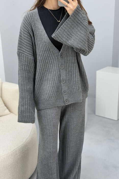 ONE COLOR KNITTED CARDIGAN+TROUSERS WOMEN SET GREY/GRI - 5