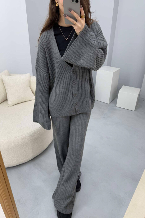 ONE COLOR KNITTED CARDIGAN+TROUSERS WOMEN SET GREY/GRI - 6