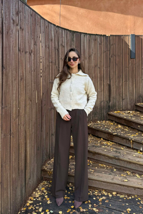 ONE COLOR KNITTED DIAMOND DETAIL BUTTONS WOMEN CARDIGAN BEIGE/BEZHE 