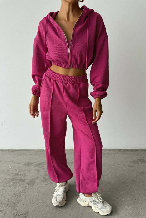ONE COLOR KNITTED FABRIC JACKET+BRA+JOGGERS WOMEN SET FUCHSIA/CIKLAMI - 2