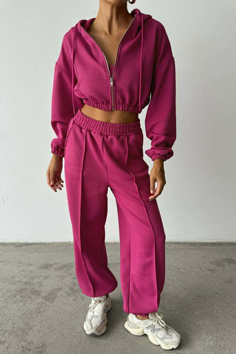 ONE COLOR KNITTED FABRIC JACKET+BRA+JOGGERS WOMEN SET FUCHSIA/CIKLAMI - 2
