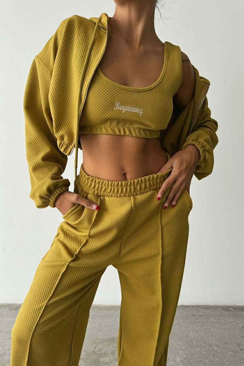 ONE COLOR KNITTED FABRIC JACKET+BRA+JOGGERS WOMEN SET LIGHT GREEN/JEZB - 2