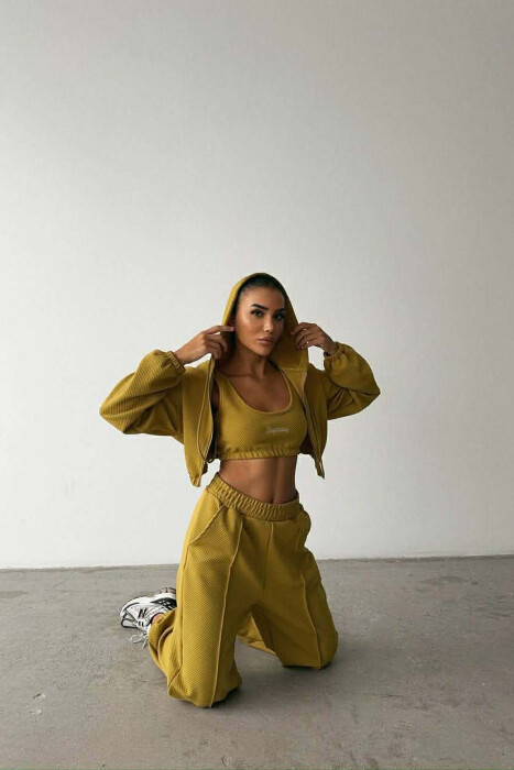 ONE COLOR KNITTED FABRIC JACKET+BRA+JOGGERS WOMEN SET LIGHT GREEN/JEZB - 4