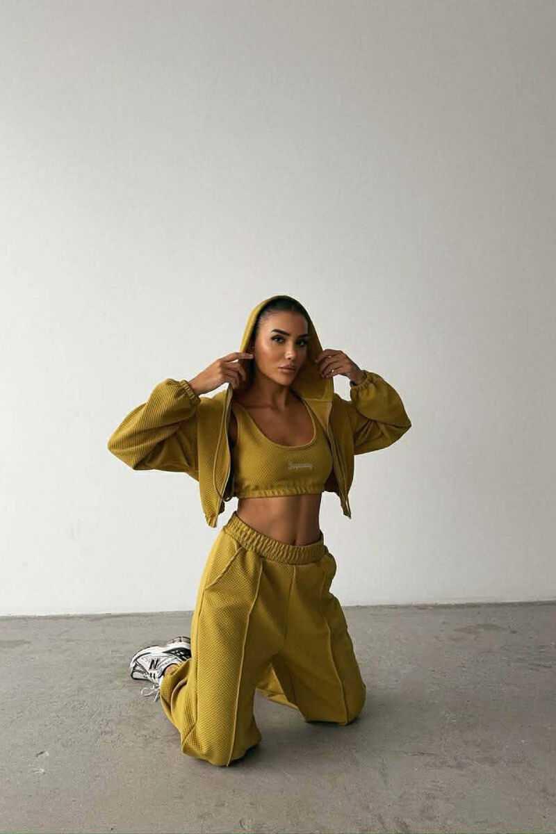 ONE COLOR KNITTED FABRIC JACKET+BRA+JOGGERS WOMEN SET LIGHT GREEN/JEZB - 4