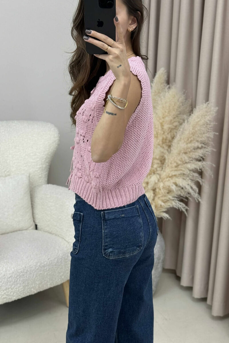 ONE COLOR KNITTED LACING WOMEN VEST POWDER/PUDER - 4