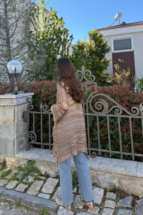 ONE COLOR KNITTED SIMPLE WOMEN CARDIGAN BROWN/KAFE - 2